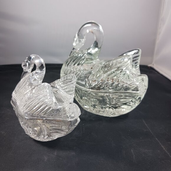 Vintage 2pcs Clear Cut Glass Swan Trinket/ Candy Dish - Picture 1 of 14